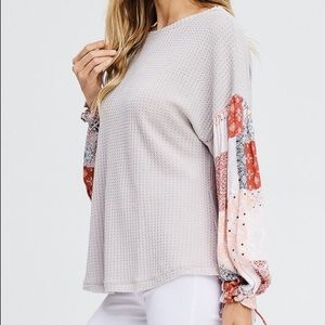 Multi Print Sleeve Lightweight Sweater